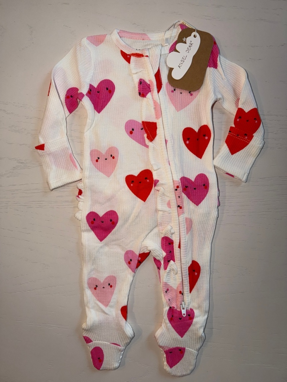 Angel Dear Happy Hearts Waffle Ruffle Footie 0-3 months